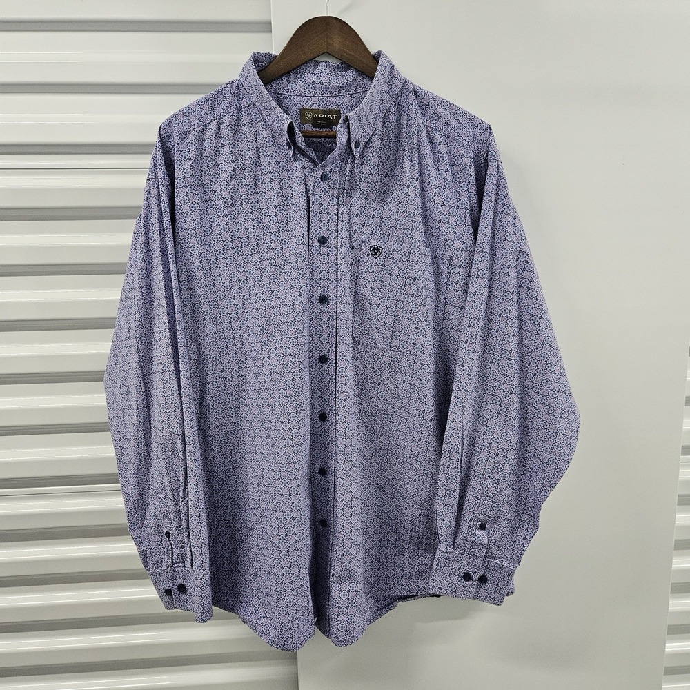Ariat Men's XXL‎ Purple Geometric Western Button Up Shirt Long Sleeve Cotton